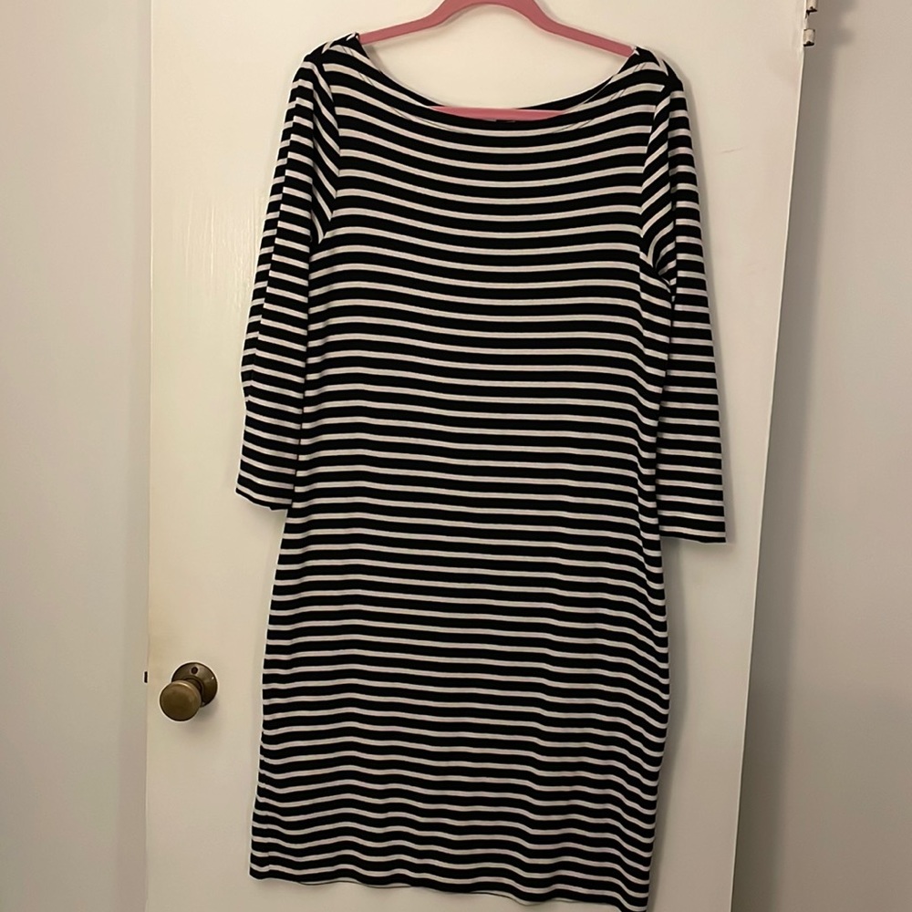 XL GAP Black and White Striped Boat Neck Dress